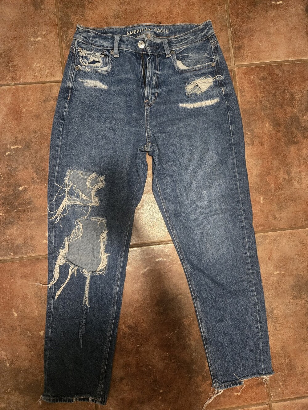 American Eagle Outfitters Distressed Boyfriend Jeans - Dark Blue